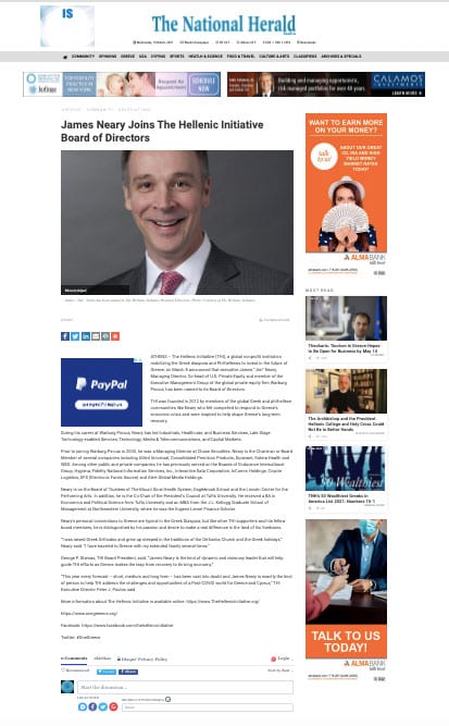 James Neary Joins The Hellenic Initiative Board of Directors | The National Herald