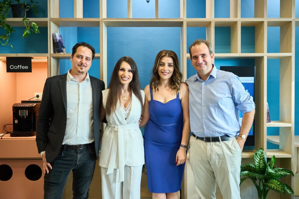 Michael Printzos, Country Head - Greece at The Hellenic Initiative for Greece, with Jai Mexis, CEO and founder of Odyssea, Anastasia Zisi, CFO, and Maria Bliantidou, Community & Development Manager for the Odyssea Youth Center, during the inauguration of the Odyssea Youth Center in Thessaloniki